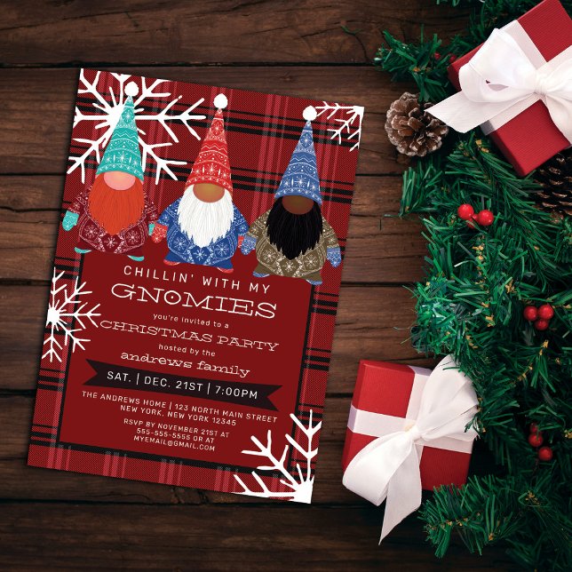 Gnomes Plaid Snowflake Illustration Christmas Invitation (Creator Uploaded)
