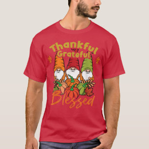 Gnomes Pumpkin Autumn Thankful Grateful Blessed Th T-Shirt