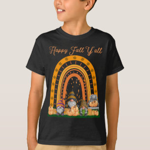 Gnomes Pumpkin Happy Fall Y'all Autumn Rainbow Tru T-Shirt