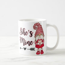 Gnomes Red Banner Love, valentine coffee mug 
