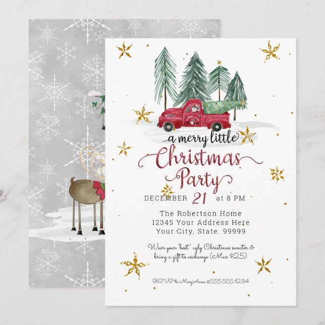 Gnomes Red Farm Truck Merry Little Christmas Party Holiday Card (Front/Back)