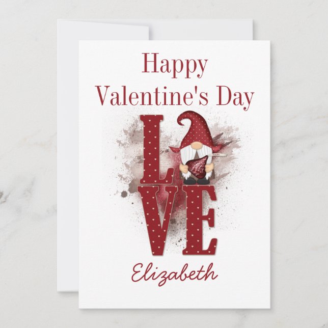 Gnomes Red Love Cute Personalise Valentine's day Holiday Card (Front)