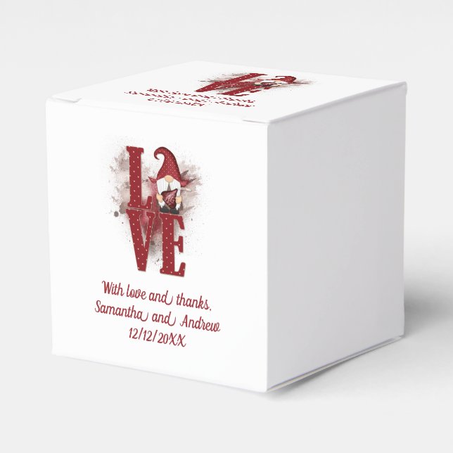 Gnomes Red Love Cute Wedding  Favour Box (Front Side)