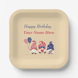 Gnomes Red, White, And Blue Paper Plate