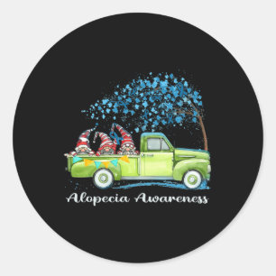 Gnomes Riding Truck Alopecia Awareness  Classic Round Sticker