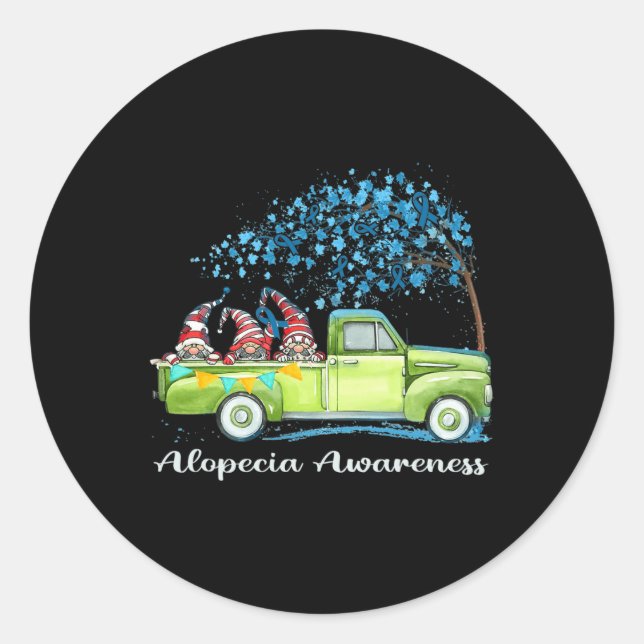 Gnomes Riding Truck Alopecia Awareness  Classic Round Sticker (Front)