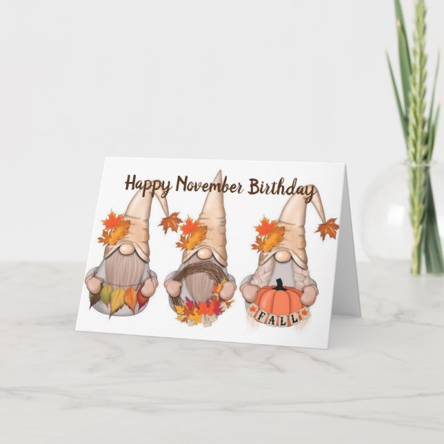 GNOMES SAY "HAPPY NOVEMBER BIRTHDAY" CARD (Front)