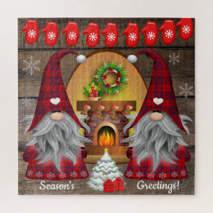 Gnomes Season's Greetings Fireplace Christmas Jigsaw Puzzle