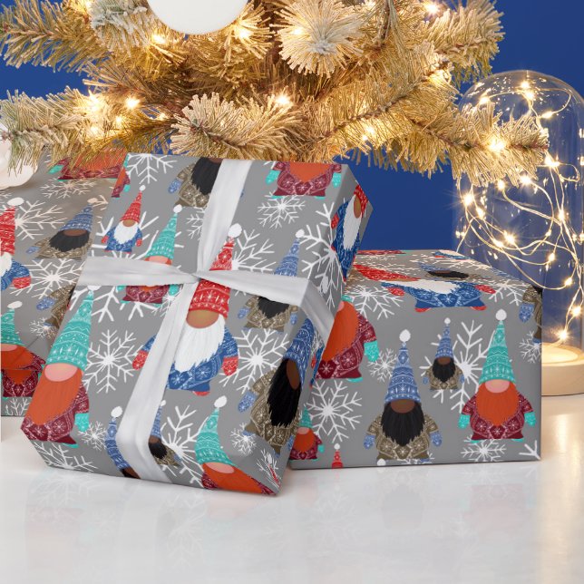 Gnomes Snowflake Illustrations Christmas Pattern Wrapping Paper (Holidays)