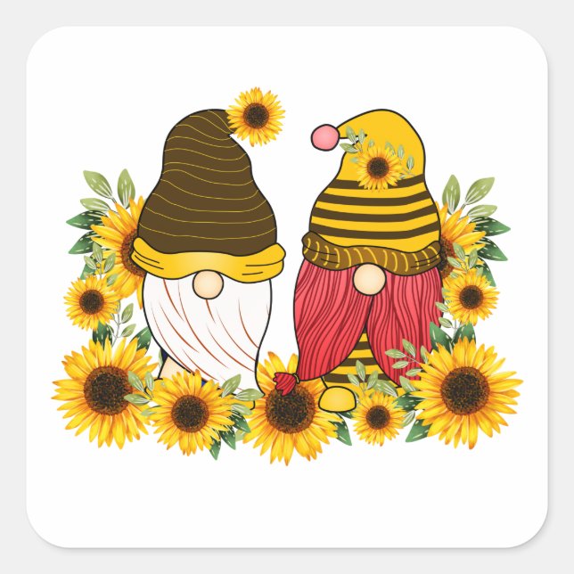 Gnomes Sunflower Classic Square Sticker (Front)