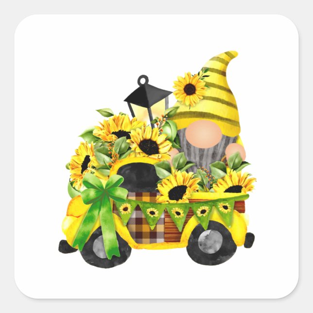 Gnomes Sunflower Truck Square Sticker (Front)