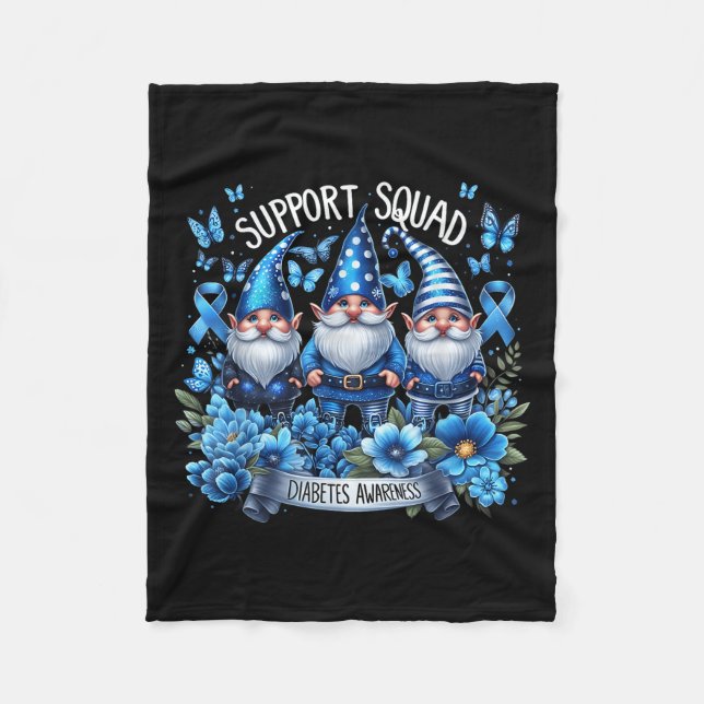 Gnomes Support Squad Blue Gnomes Diabetes Awarenes Fleece Blanket (Front)
