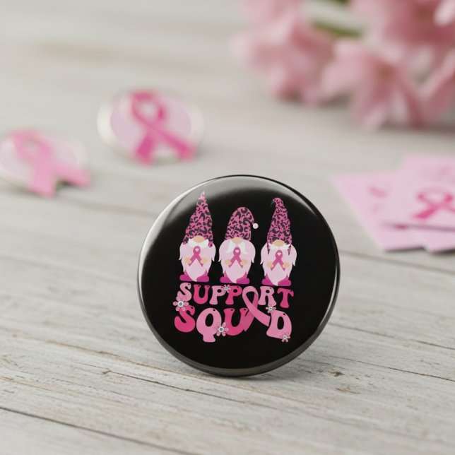 Gnomes Support Squad Breast Cancer Awareness  10 Cm Round Badge (Creator Uploaded)