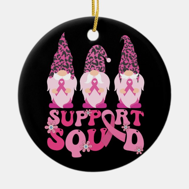 Gnomes Support Squad Breast Cancer Awareness  Ceramic Tree Decoration (Front)