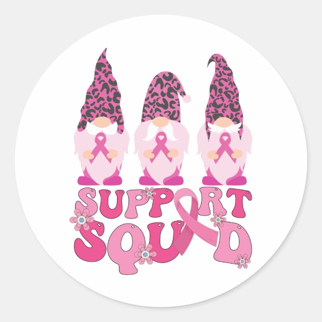 Gnomes Support Squad Breast Cancer Awareness  Classic Round Sticker (Front)
