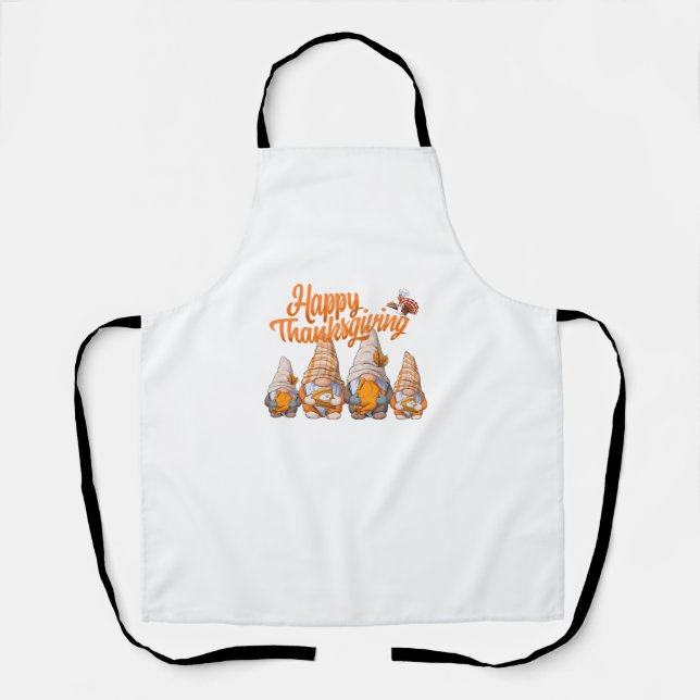 Gnomes Thanksgiving Disguise Holding Turkey and Pu Apron (Front)