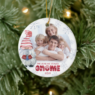 Gnomes THE YEAR WE STAYED HOME Photo Personalised Ceramic Tree Decoration