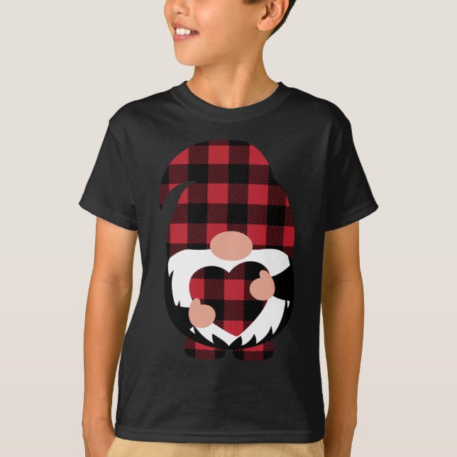 Gnomes Valentine's Day Love Leopard Buffalo Plaid  T-Shirt (Front)