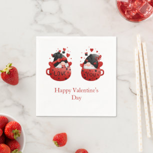 Gnomes Valentine's day Love You Personalised Napkin
