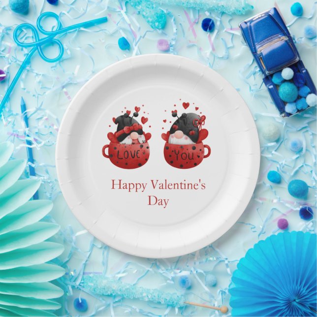 Gnomes Valentine's day Personalised  Paper Plate (Party)