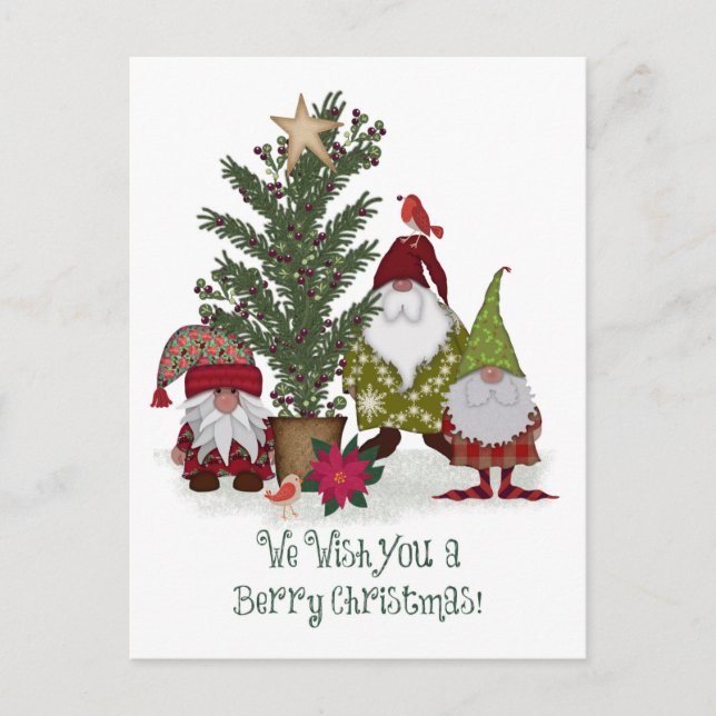 Gnomes Wish You A Berry Christmas  Postcard (Front)
