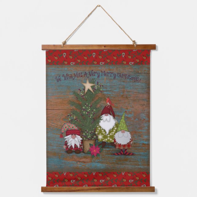 Gnomes Wishing You a Merry Christmas Hanging Tapestry (Front)