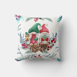 Gnomes With Lantern and Christmas Tree Cushion
