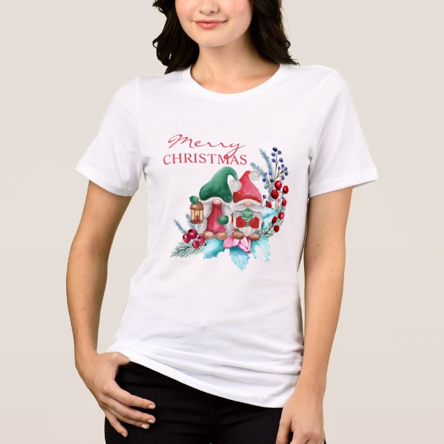 Gnomes With Red And Green Hat Tri-Blend Shirt (Front)