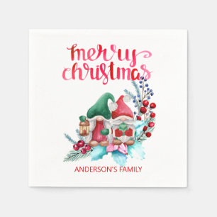 Gnomes With Red and Green Hats Napkin