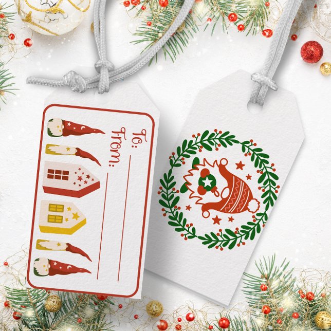 Gnomes wreath and houses - Christmas gift tag (Gnomes wreath and houses - Christmas gift tag)