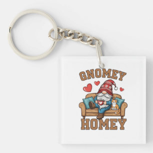 Gnomey homey gnome at home design key ring