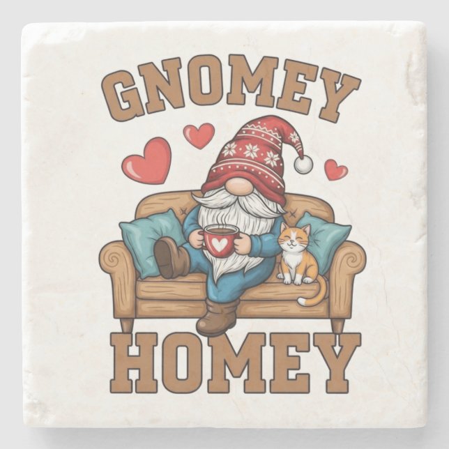 Gnomey homey gnome at home design stone coaster (Front)