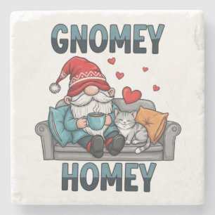 Gnomey homey gnome at home stone coaster