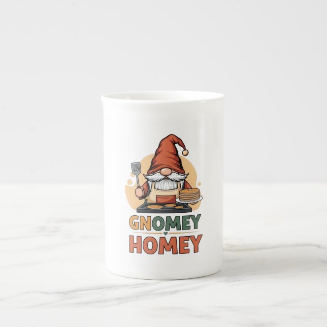 Gnomey homey pancakes design bone china mug (Front)