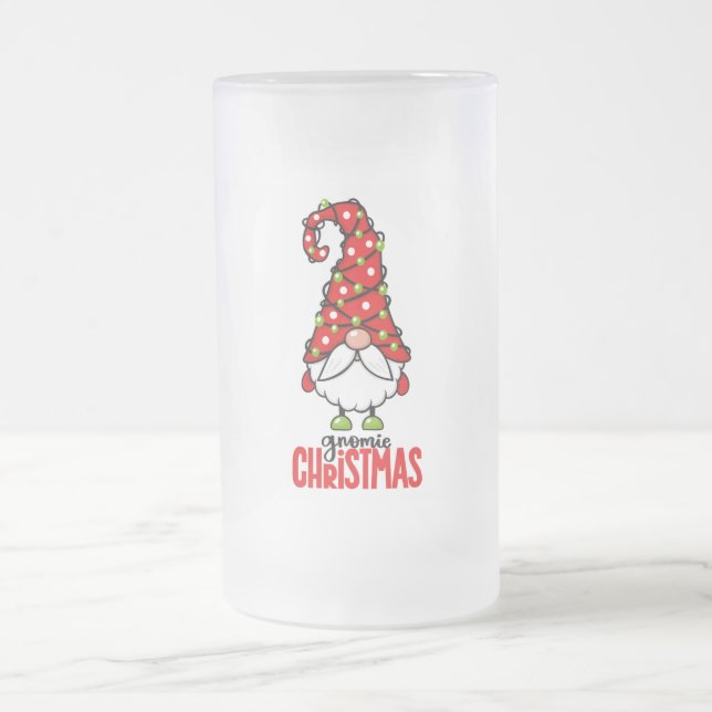 Gnomie Christmas Frosted Glass Beer Mug (Center)