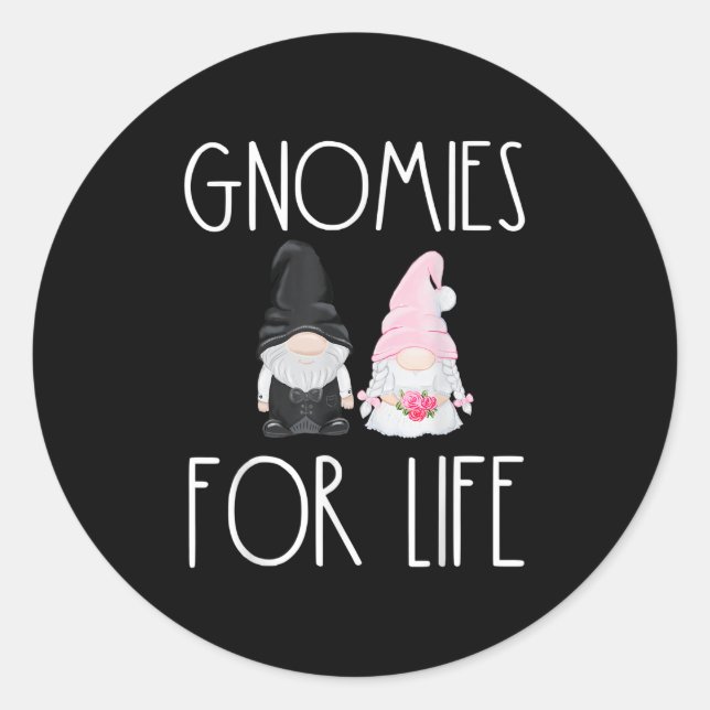 Gnomies For Life Funny Wedding Gnome Bride Groom M Classic Round Sticker (Front)