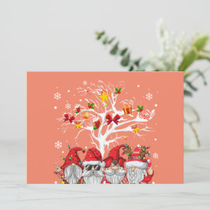Gnomies In Red Gnome Christmas Ugly Tree Lights Invitation