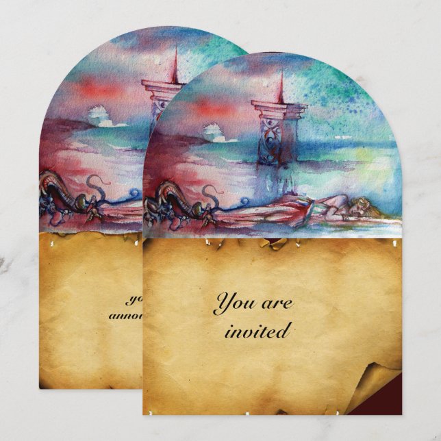 GNOMON  AND LADY OF THE LAKE Brown parchment Invitation (Front/Back)