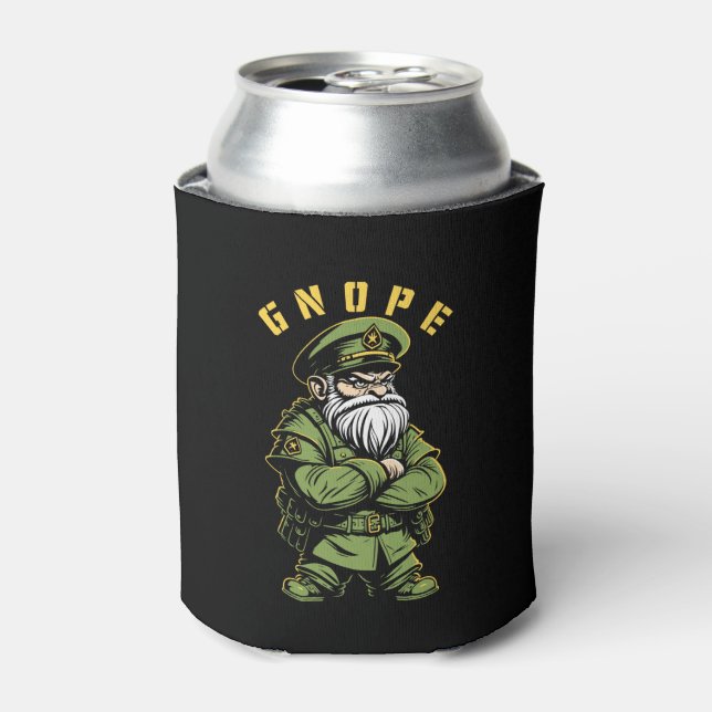Gnope Garden Gnome Funny Military Officer Gardener Can Cooler (Can Front)