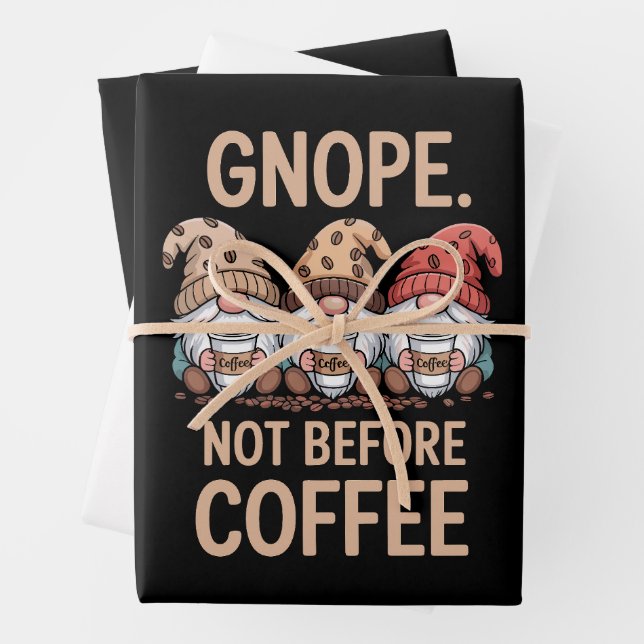 Gnope Not Before Coffee Three Gnomes Cafein  Wrapping Paper Sheet (In situ)