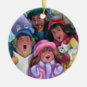 Go a Caroling Illustration Ceramic Tree Decoration
