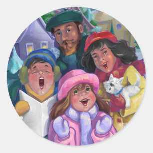 Go a Caroling Illustration Classic Round Sticker