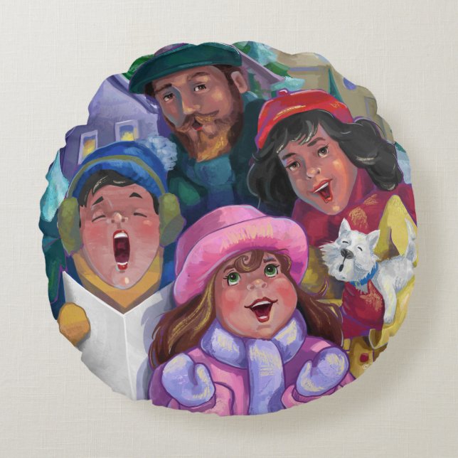 Go a Caroling Illustration Round Cushion (Front)