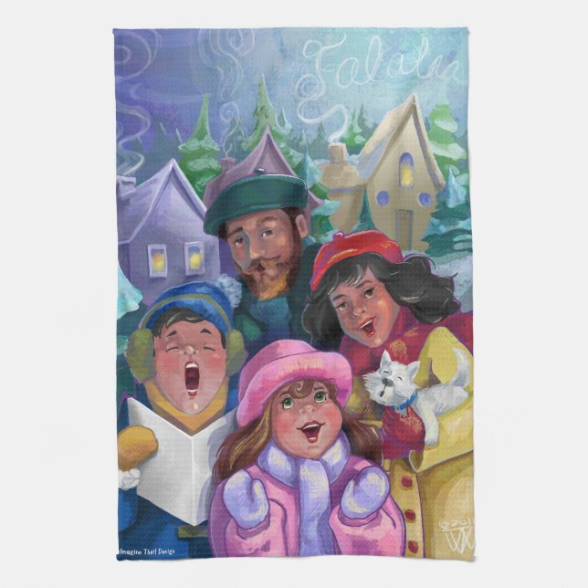 Go a Caroling Illustration Tea Towel (Vertical)