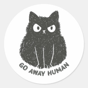 Go Away Human. Cat Shaped  Classic Round Sticker