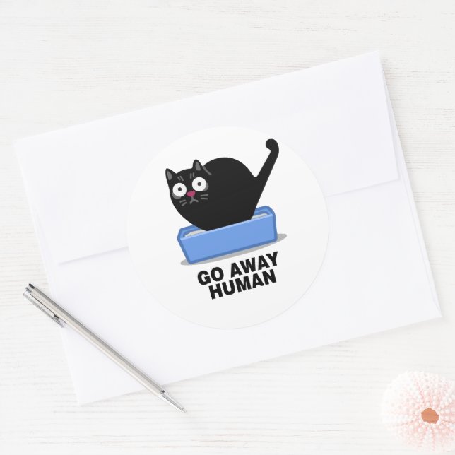 Go Away Human Funny Cute Black Cat Hates Humans Classic Round Sticker (Envelope)