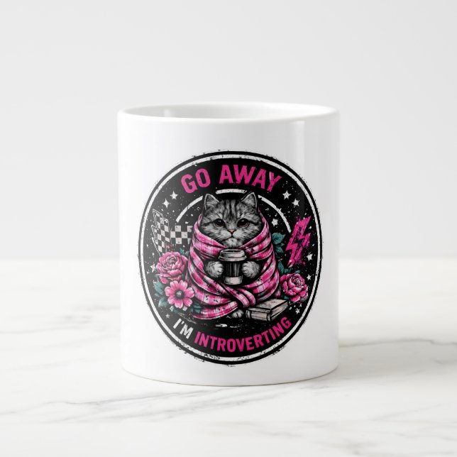 Go Away I’m Introverting Cute Cat Wrapped Large Coffee Mug (Front)
