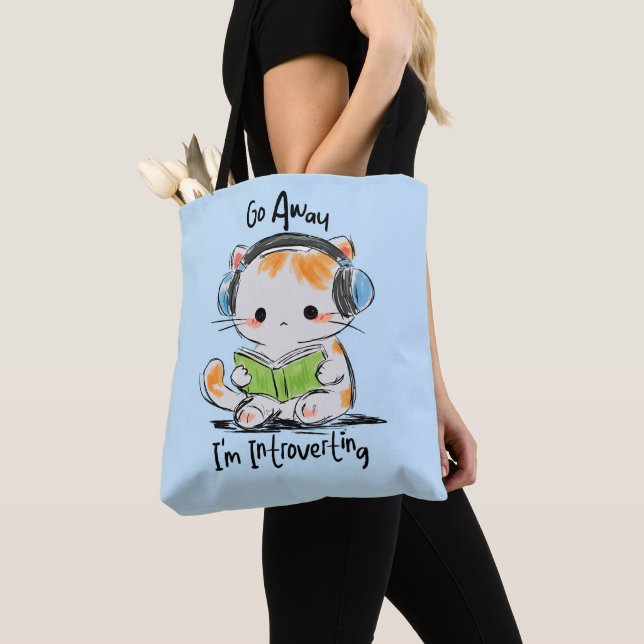 Go Away, I'm Introverting Cat Tote Bag (Close Up)