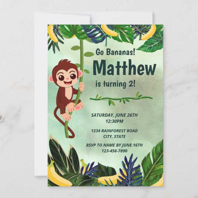 Go Bananas Monkey Birthday Invitation (Front)