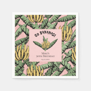 Go Bananas Pink Tropical Yellow Banana and Leaves Napkin